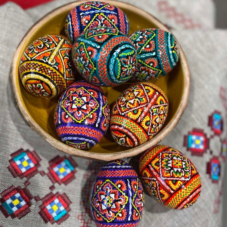 Easter eggs - traditional wooden eggs, hand-painted decorated eggs