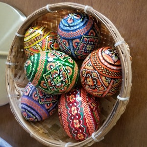Easter eggs - traditional wooden eggs, hand-painted decorated eggs