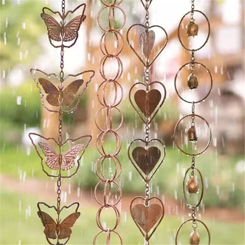 Steel Leaf Rain Chain With Temple Bells