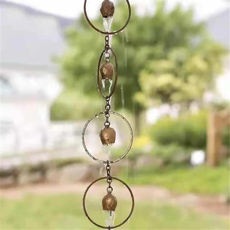 Steel Leaf Rain Chain With Temple Bells