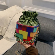 2023 New-Chain Strap Color Block Bucket Bag