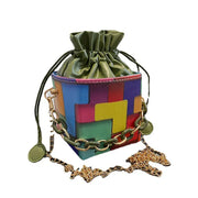 2023 New-Chain Strap Color Block Bucket Bag