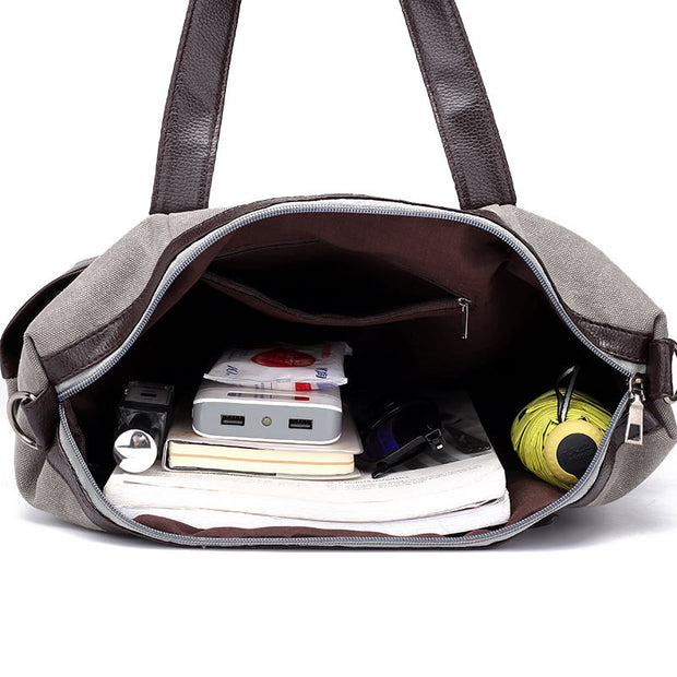 Women's Classic Solid Canvas Multi-pocket  Large Capacity Zipper Handbags - Marfuny