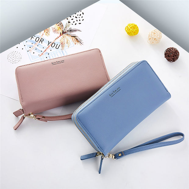 Women's Casual Double Zipper Long Solid Wallet - Marfuny