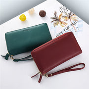 Women's Casual Double Zipper Long Solid Wallet - Marfuny
