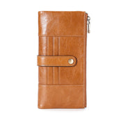 Men's Genuine Leather RFID Multi Card Slots Double Zippers Long Wallet - Marfuny