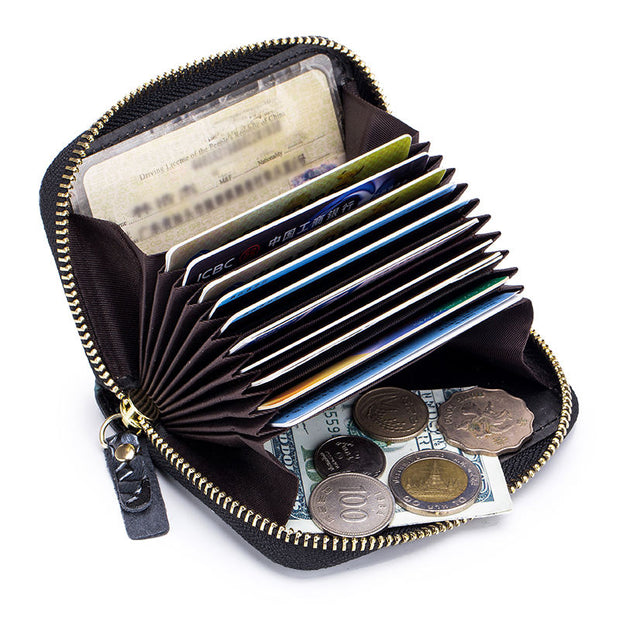 Women's Casual Print RFID Genuine Leather Multi-card Position Zipper Wallet - Marfuny