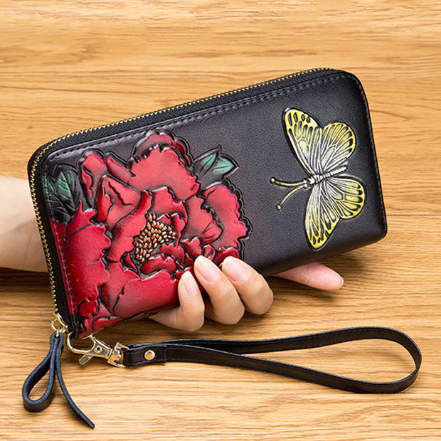 Women's RFID Fashion Genuine Leather Print Multi-card Slot Long Wallet - Marfuny
