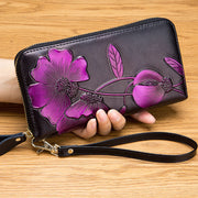 Women's RFID Fashion Genuine Leather Print Multi-card Slot Long Wallet - Marfuny