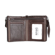 Men's Genuine Leather RFID Multi Card Slots Double Zippers Wallet - Marfuny