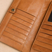 Men's Genuine Leather RFID Multi Card Slots Double Zippers Long Wallet - Marfuny