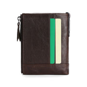 Men's Genuine Leather RFID Multi Card Slots Double Zippers Wallet - Marfuny