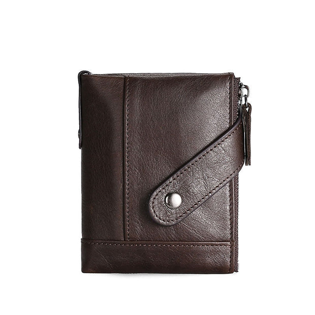 Men's Genuine Leather RFID Multi Card Slots Double Zippers Wallet - Marfuny