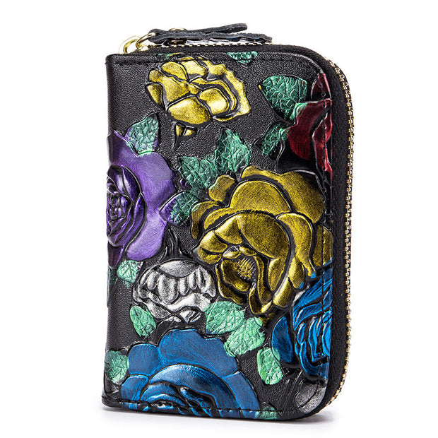 Women's Casual Print RFID Genuine Leather Multi-card Position Zipper Wallet - Marfuny