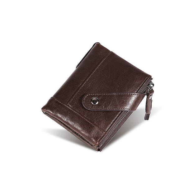 Men's Genuine Leather RFID Multi Card Slots Double Zippers Wallet - Marfuny