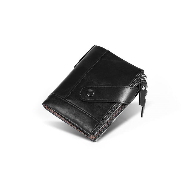 Men's Genuine Leather RFID Multi Card Slots Double Zippers Wallet - Marfuny