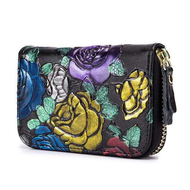 Women's Casual Print RFID Genuine Leather Multi-card Position Zipper Wallet - Marfuny