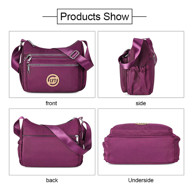 Klassische kontrastfarbene Nylontasche mit mehreren Taschen (große und kleine Größe)