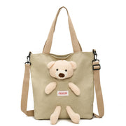 2-in-1 Casual Canvas Handbags With Bear Doll / Cow Doll
