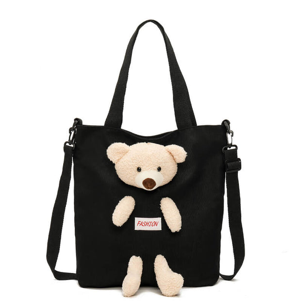 2-in-1 Casual Canvas Handbags With Bear Doll / Cow Doll