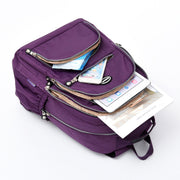 Women's Casual Waterproof Nylon Bag Solid Large Capacity Multi-pocket Zipper Backpack - Marfuny