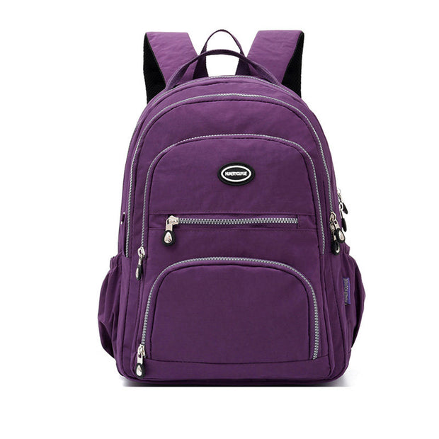 Women's Casual Waterproof Nylon Bag Solid Large Capacity Multi-pocket Zipper Backpack - Marfuny