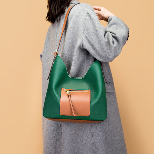 Modische Bucket Bag aus Leder mit großem Fassungsvermögen