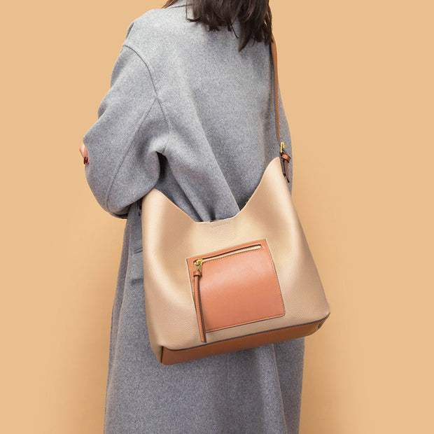 Modische Bucket Bag aus Leder mit großem Fassungsvermögen