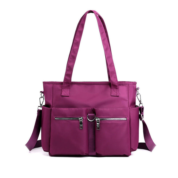 Women's Fashion Solid Waterproof Nylon Bags Large Capacity Zipper Handbags - Marfuny