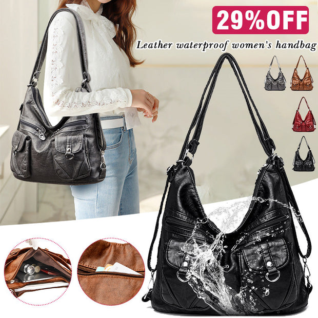Vintage Leather Multifunctional Large-Capacity Women's Handbag Shoulder Bag