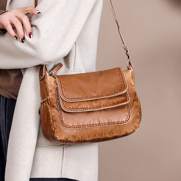 Women's Vintage Solid Waterproof Bags Multi-pocket Large Capacity Cover Crossbody Bag - Marfuny