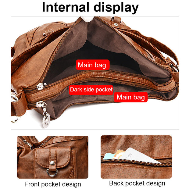 Vintage Leather Multifunctional Large-Capacity Women's Handbag Shoulder Bag