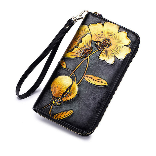 Women's RFID Fashion Genuine Leather Print Multi-card Slot Long Wallet - Marfuny