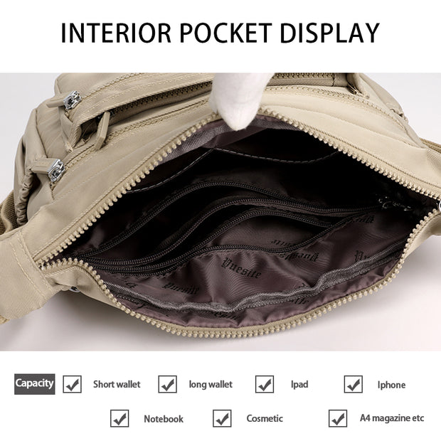 New Waterproof Nylon Bag Multi-Pocket Women's Crossbody Bag