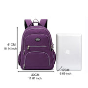 Women's Casual Waterproof Nylon Bag Solid Large Capacity Multi-pocket Zipper Backpack - Marfuny