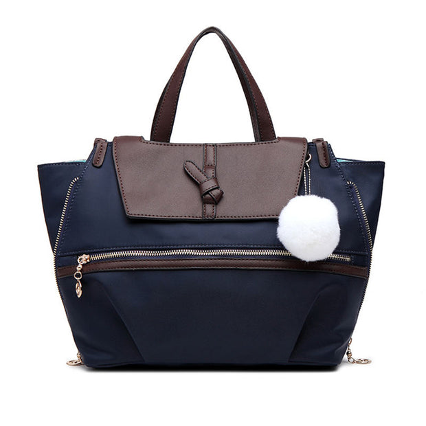 Women's Classic Solid Hairball Waterproof Nylon Bags Large Capacity Multifunctional Zipper Handbags - Marfuny