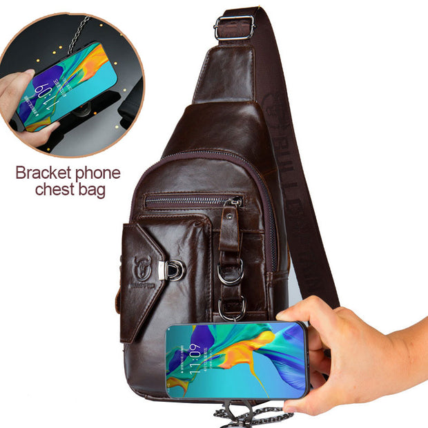 Genuine Leather With Chain Men's Chest Bag