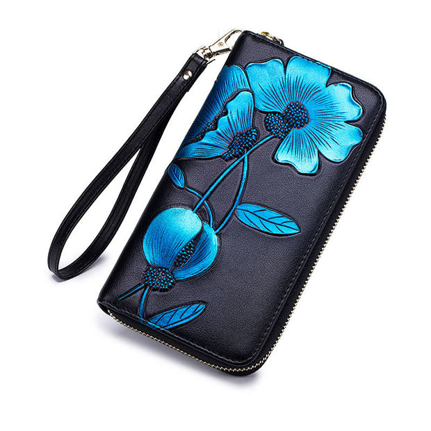 Women's RFID Fashion Genuine Leather Print Multi-card Slot Long Wallet - Marfuny