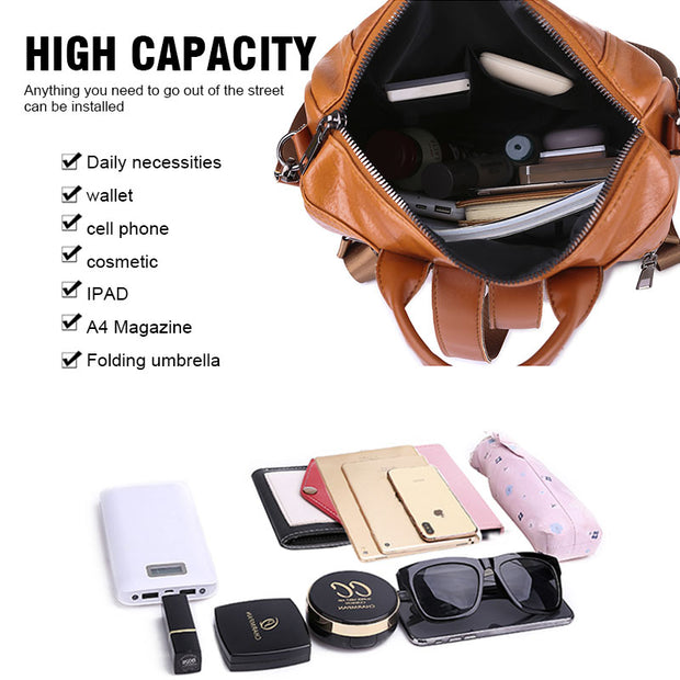 Simple Leather Multifunctional Backpack