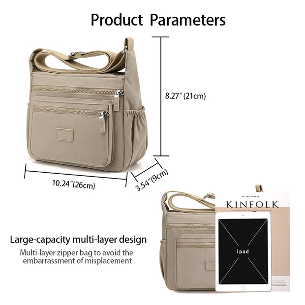 New Waterproof Nylon Bag Multi-Pocket Women's Crossbody Bag