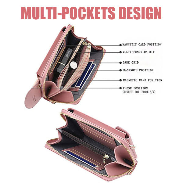 Women's Fashion Solid Multi-card Slots Waterproof Zipper Phone Bag - Marfuny