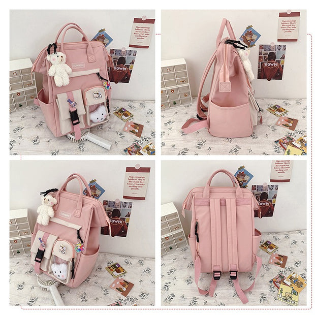 Cute Vibrant Multi-Pocket Large-Capacity Nylon School Backpack