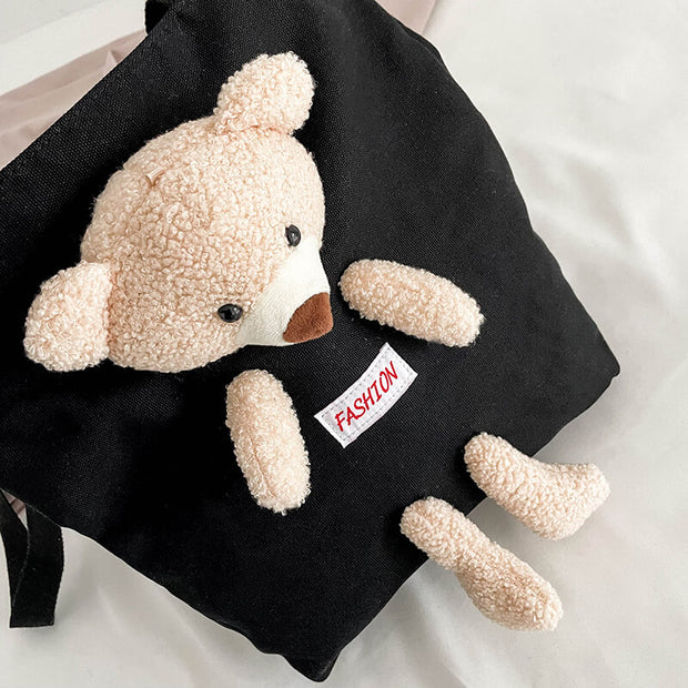2-in-1 Casual Canvas Handbags With Bear Doll / Cow Doll