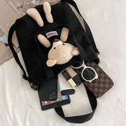 2-in-1 Casual Canvas Handbags With Bear Doll / Cow Doll